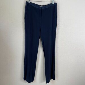Sandro Paris Womens 40 Navy Dress Pants Satin Side Panel Trousers Straight Leg